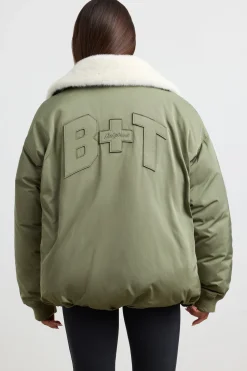 Oh Polly Coats^Oversized Bomber Jacket in Deep Olive DeepOlive