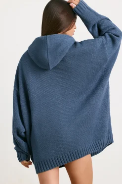 Oh Polly Knitwear | Sweatshirts^Oversized Chunky Knit Hoodie in Washed Navy WashedNavy