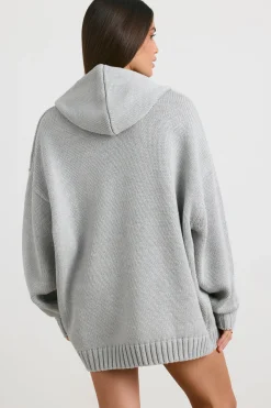 Oh Polly Knitwear | Sweatshirts^Oversized Chunky Knit Hoodie in Heather Grey HeatherGrey