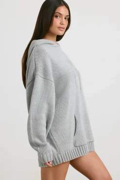 Oh Polly Knitwear | Sweatshirts^Oversized Chunky Knit Hoodie in Heather Grey HeatherGrey