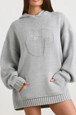 Oh Polly Knitwear | Sweatshirts^Oversized Chunky Knit Hoodie in Heather Grey HeatherGrey