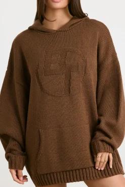 Oh Polly Knitwear | Sweatshirts^Oversized Chunky Knit Hoodie in Espresso