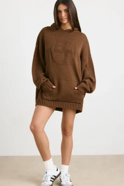 Oh Polly Knitwear | Sweatshirts^Oversized Chunky Knit Hoodie in Espresso