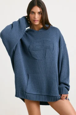 Oh Polly Knitwear | Sweatshirts^Oversized Chunky Knit Hoodie in Washed Navy WashedNavy