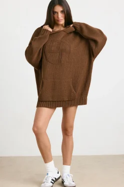 Oh Polly Knitwear | Sweatshirts^Oversized Chunky Knit Hoodie in Espresso