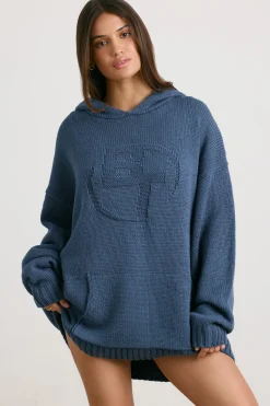 Oh Polly Knitwear | Sweatshirts^Oversized Chunky Knit Hoodie in Washed Navy WashedNavy