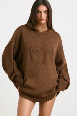 Oh Polly Knitwear | Sweatshirts^Oversized Chunky Knit Hoodie in Espresso