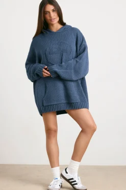 Oh Polly Knitwear | Sweatshirts^Oversized Chunky Knit Hoodie in Washed Navy WashedNavy