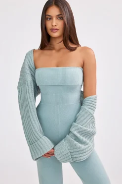 Oh Polly Knitwear^Oversized Chunky Knit Shrug in Dusty Teal DustyTeal