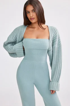 Oh Polly Knitwear^Oversized Chunky Knit Shrug in Dusty Teal DustyTeal
