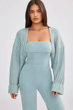 Oh Polly Knitwear^Oversized Chunky Knit Shrug in Dusty Teal DustyTeal