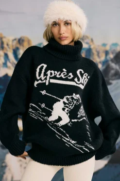 Oh Polly Knitwear | Tracksuits^Oversized Chunky-Knit Turtleneck Jumper in Black