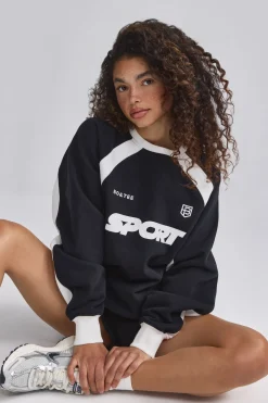 Oh Polly Sweatshirts | Matching Sets^Oversized Colourblock Sweatshirt in Black
