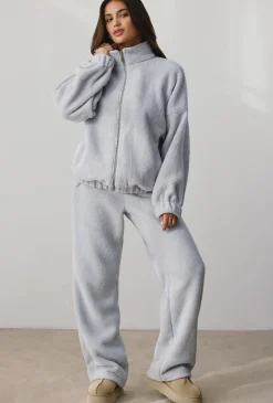 Oh Polly Coats^Oversized Fleece Zip Up Jacket in Fog