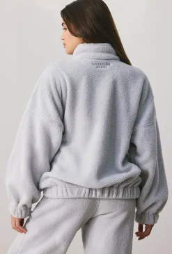 Oh Polly Coats^Oversized Fleece Zip Up Jacket in Fog