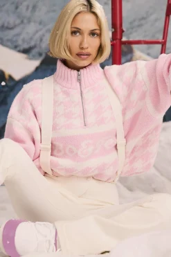 Oh Polly Knitwear | Tracksuits^Oversized Half-Zip Chunky-Knit Jumper in Pastel Pink PastelPink
