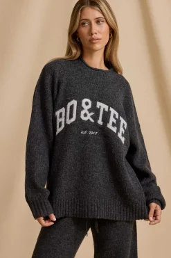 Oh Polly Knitwear | Tracksuits^Oversized Knit Jumper in Charcoal Marl CharcoalMarl