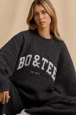 Oh Polly Knitwear | Tracksuits^Oversized Knit Jumper in Charcoal Marl CharcoalMarl