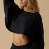 Oh Polly Tops^Oversized Long Sleeve Crop Top in Black
