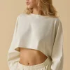 Oh Polly Tops^Oversized Long Sleeve Crop Top in Bone