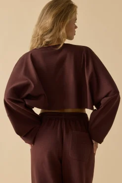 Oh Polly Tops^Oversized Long Sleeve Crop Top in Mahogany