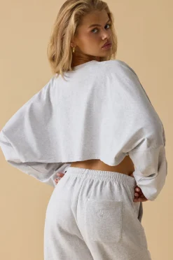Oh Polly Tops^Oversized Long Sleeve Crop Top in Heather Grey HeatherGrey