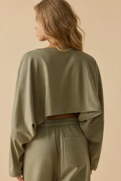 Oh Polly Tops^Oversized Long Sleeve Crop Top in Soft Olive SoftOlive