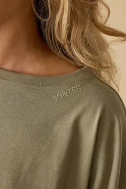 Oh Polly Tops^Oversized Long Sleeve Crop Top in Soft Olive SoftOlive