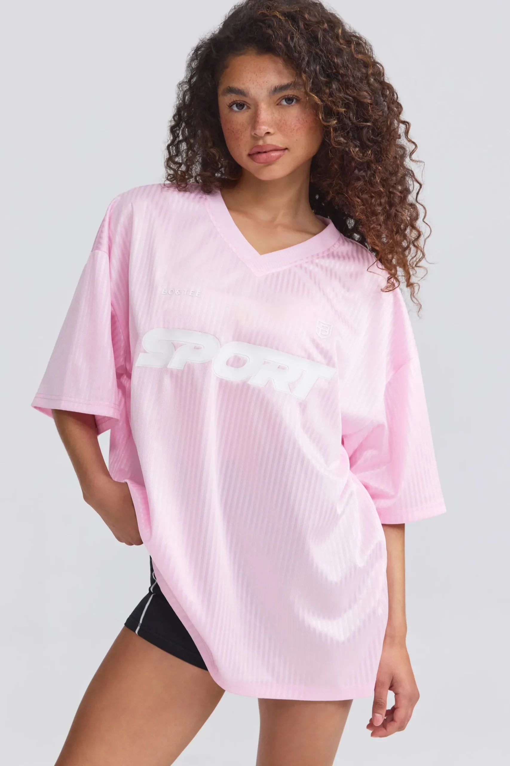 Oh Polly Tops^Oversized Piqué T-Shirt in Baby Pink BabyPink