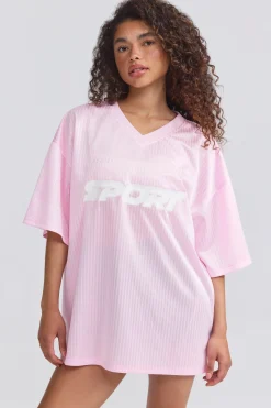 Oh Polly Tops^Oversized Piqué T-Shirt in Baby Pink BabyPink