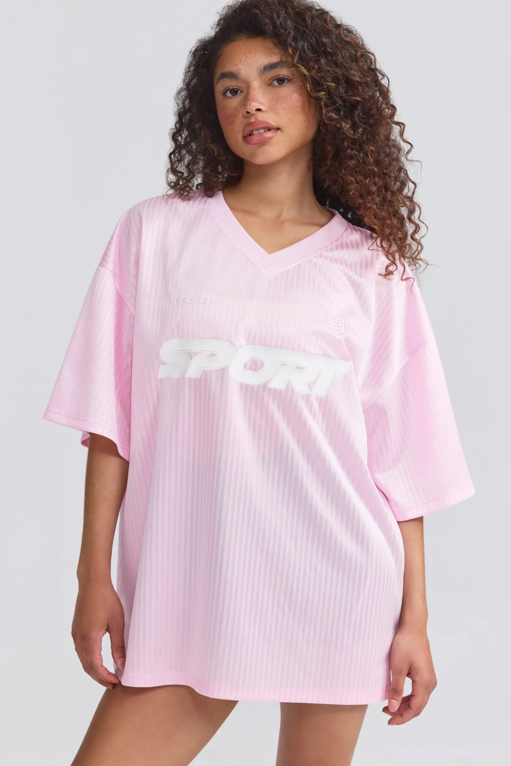 Oh Polly Tops^Oversized Piqué T-Shirt in Baby Pink BabyPink