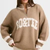 Oh Polly Knitwear^Oversized Quarter-Zip Chunky-Knit Jumper in Espresso