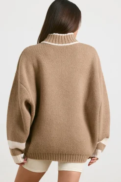 Oh Polly Knitwear^Oversized Quarter-Zip Chunky-Knit Jumper in Espresso