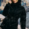 Oh Polly Coats^Oversized Quilted Hooded Ski Jacket in Black