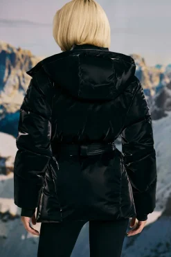 Oh Polly Coats^Oversized Quilted Hooded Ski Jacket in Black