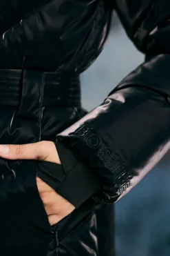 Oh Polly Coats^Oversized Quilted Hooded Ski Jacket in Black