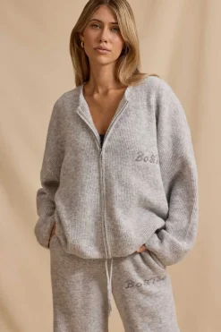 Oh Polly Knitwear^Oversized Zip-Up Cardigan in Ice Marl IceMarl