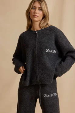Oh Polly Knitwear^Oversized Zip-Up Cardigan in Charcoal Marl CharcoalMarl