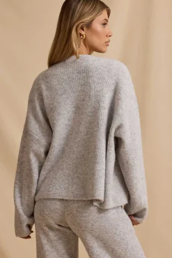 Oh Polly Knitwear^Oversized Zip-Up Cardigan in Ice Marl IceMarl