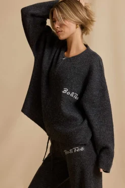Oh Polly Knitwear^Oversized Zip-Up Cardigan in Charcoal Marl CharcoalMarl