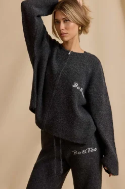 Oh Polly Knitwear^Oversized Zip-Up Cardigan in Charcoal Marl CharcoalMarl