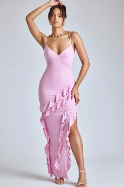 Oh Polly Wedding Guest^Panelled Ruffle Evening Gown in Baby Pink BabyPink