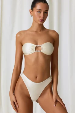 Oh Polly Bikini Sets | Bikini Tops^Pearl-Detail Bandeau Bikini Top in Pearl White PearlWhite