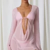 Oh Polly Cover-Ups^Pearl-Detail Cowl-Neck Micro Mini Dress in Soft Pink SoftPink