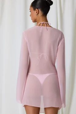 Oh Polly Cover-Ups^Pearl-Detail Cowl-Neck Micro Mini Dress in Soft Pink SoftPink