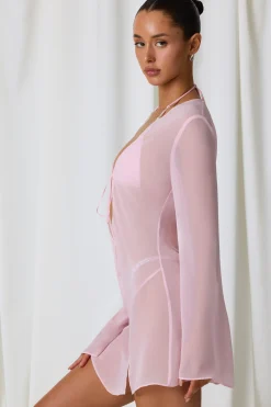 Oh Polly Cover-Ups^Pearl-Detail Cowl-Neck Micro Mini Dress in Soft Pink SoftPink