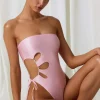 Oh Polly Swimsuits^Pearl-Detail Cut-Out Bandeau Swimsuit in Soft Pink SoftPink
