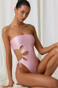 Oh Polly Swimsuits^Pearl-Detail Cut-Out Bandeau Swimsuit in Soft Pink SoftPink