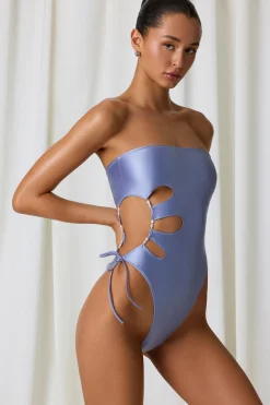 Oh Polly Swimsuits^Pearl-Detail Cut-Out Bandeau Swimsuit in Lavender Purple LavenderPurple