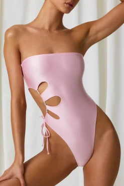Oh Polly Swimsuits^Pearl-Detail Cut-Out Bandeau Swimsuit in Soft Pink SoftPink